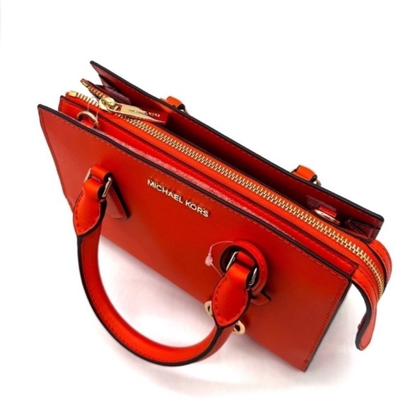 Michael Kors Sheila Small Center Zip Satchel Shoulder Crossbody Bag Orange/Gold - Picture 7 of 11